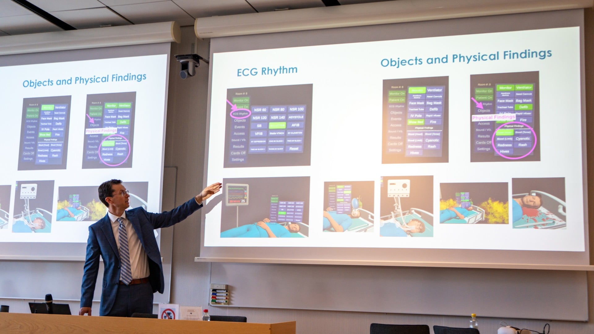 A man standing in front of a projector screen giving a presentation.